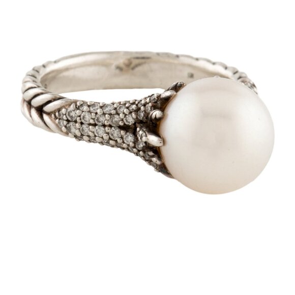 DAVID YURMAN PEARL & DIAMOND STERLING SILVER 925 STARBURST COCKTAIL RING - Picture 6 of 9